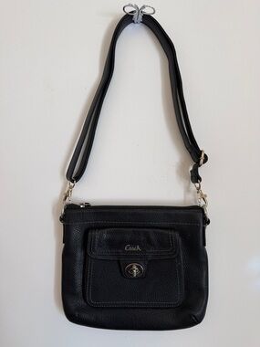 Coach Black Pebbled Leather Turn-Lock Crossbody Bag